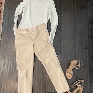 Ecru New York Cream Stretch Tailored Ankle Pants Size 8 Slim Trouser